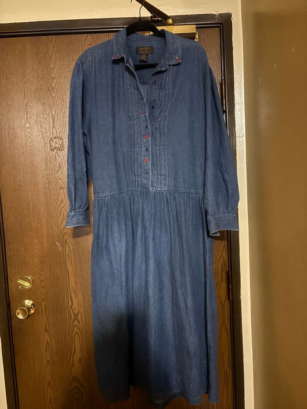 Vintage Eddie Bauer Embroidered Fall Denim Maxi Dress